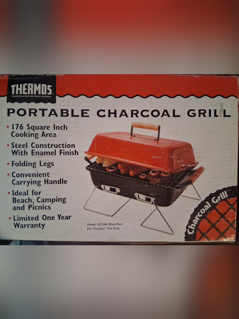 Thermos Portable Charcoal Grill - Red & Black